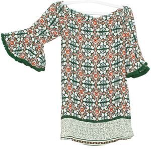 Lulus Dress Off Shoulder Boho Retro Abstract Hippie Festival Bell Sleeve Medium